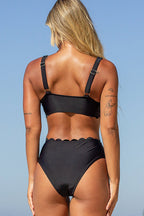 Ocean Chic - Festes Patchwork-Bikini-Set mit Wellenschliff am Saum