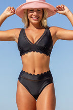 Ocean Chic - Festes Patchwork-Bikini-Set mit Wellenschliff am Saum