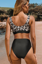 Ocean Chic - Bikini-Set mit Leopardenmuster, Patchwork und Knoten vorne