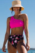 Ocean Chic - Ein-Schulter-Bikini-Set mit seitlichem Kordelzug und Blumenmuster
