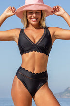 Ocean Chic - Festes Patchwork-Bikini-Set mit Wellenschliff am Saum