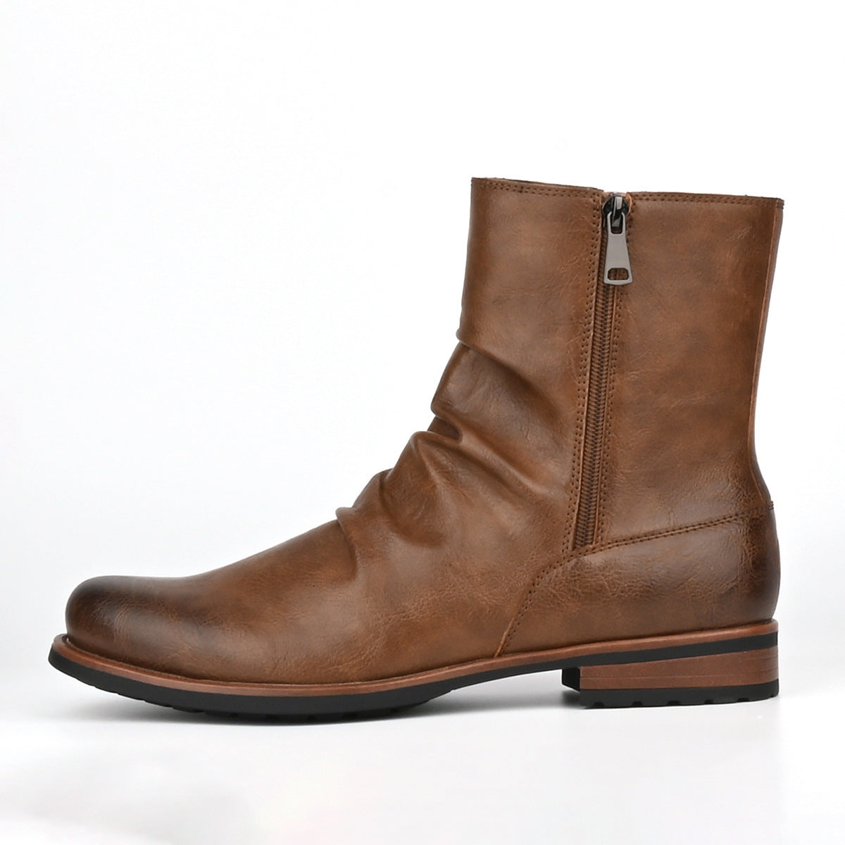 Herren Lederstiefel mit seitlichem Reißverschluss und niedriger Sohle - Halvor