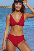 Ocean Chic - Weinrotes Bikini-Set mit Haken und Kordelzug an der Seite