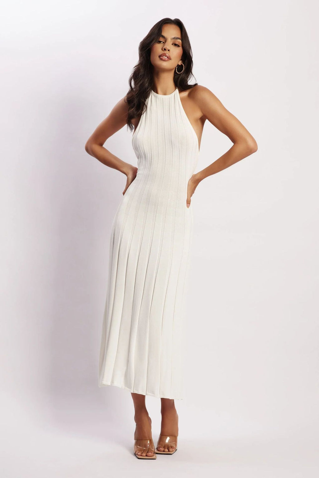 Midikleid aus gewebtem Plissee mit Neckholder - Dalila