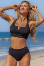 Ocean Chic - Gerippter V-Ausschnitt Schwarzes Bikini-Set