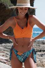 Ocean Chic - Twist Front Lace Up Bottom Leaf Print Bikini Set
