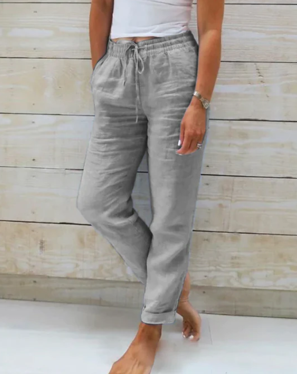 Leinenhose mit elastischem Bund und Kordelzug für Damen - Helga