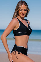 Ocean Chic - Bikini-Set mit weißem Besatz und Krawatte an der Vorderseite