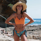 Ocean Chic - Twist Front Lace Up Bottom Leaf Print Bikini Set