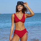 Ocean Chic - Weinrotes Bikini-Set mit Haken und Kordelzug an der Seite