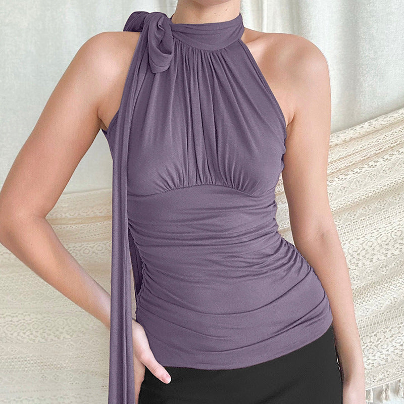Damenbluse mit plissiertem Neckholder - Florence