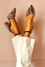 Damen Schuhe mit mittlerem Absatz und feinem Zehendruck gestreiftes Fesselriemchen - Lurema