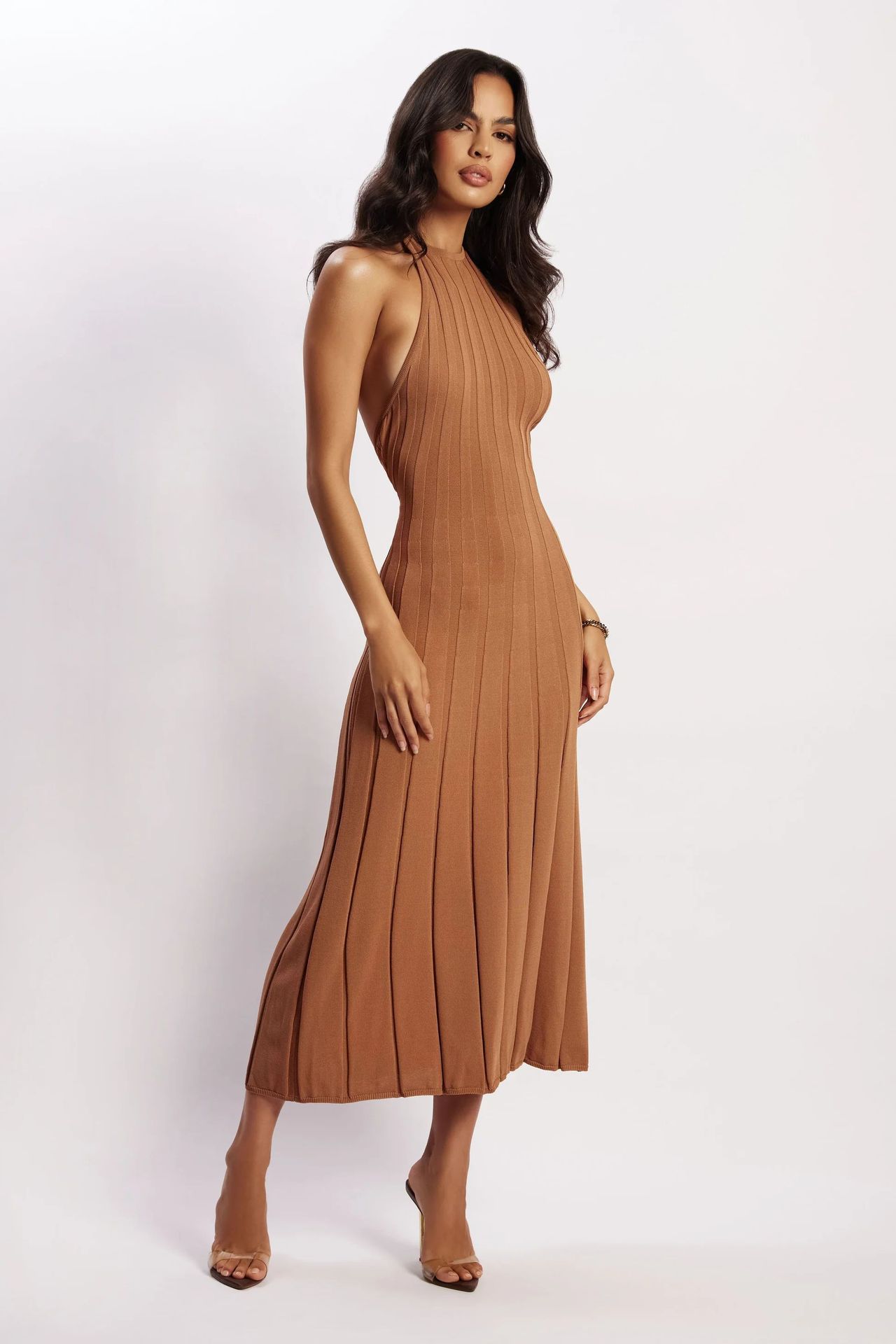 Midikleid aus gewebtem Plissee mit Neckholder - Dalila
