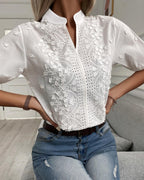 Diana - Damen-Spitzenbluse mit hohem Ausschnitt und V-Ausschnitt