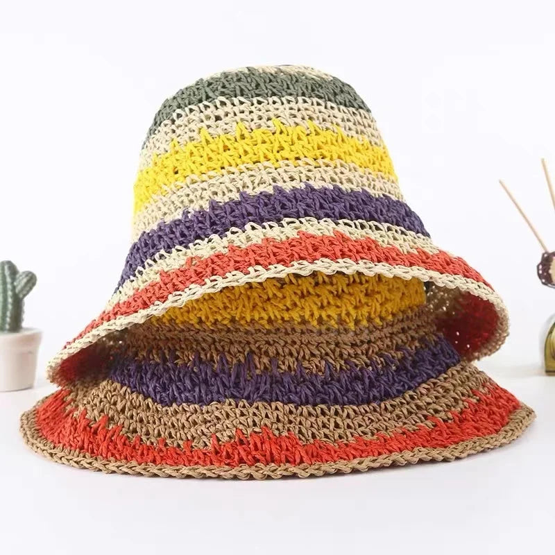 Bunte Eimer Hut handgewebte Mode