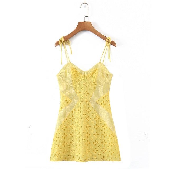 Liana - Gelbes Kleid mit Stickerei