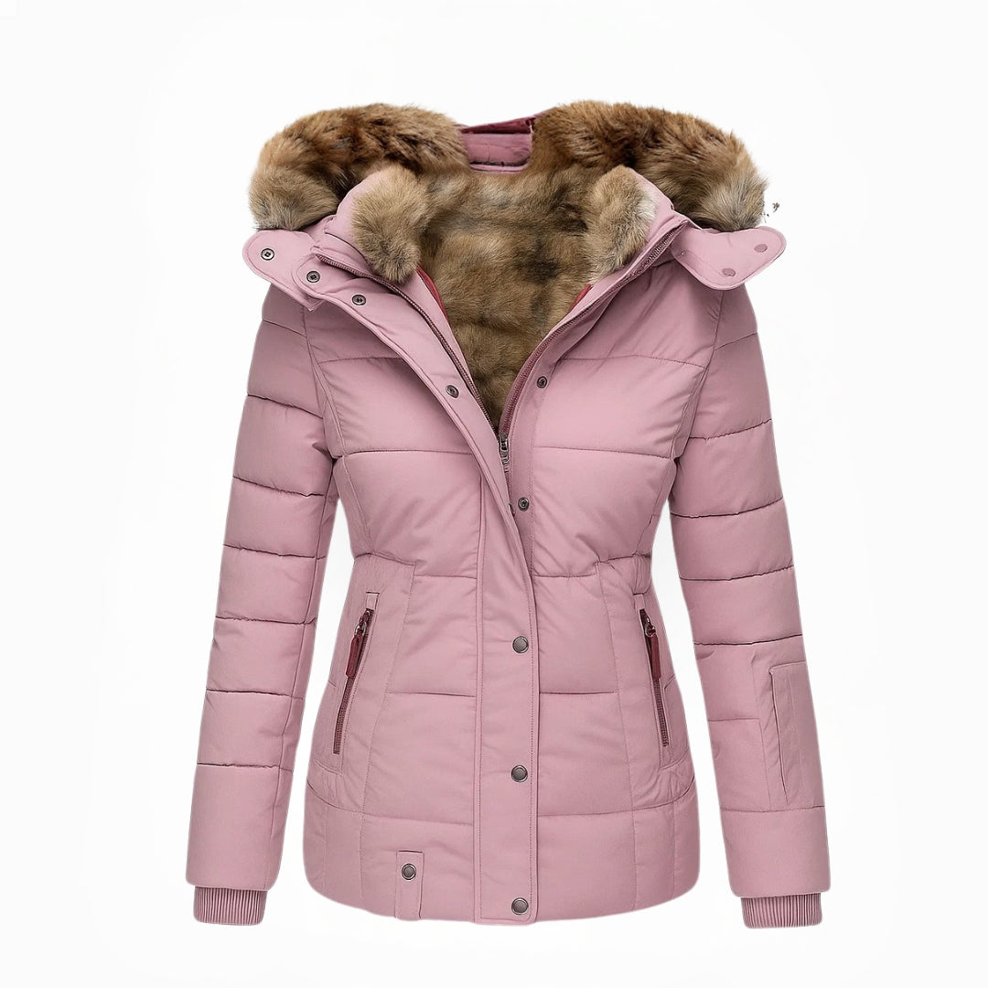 Wintermantel mit Fellfutter warmer stilvoller Damenmantel figurbetonte Passform - Anna