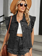 Jeansweste im Used-Look in leichter Ausführung mit Rüschendetails