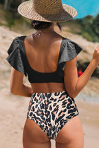 Ocean Chic - Bikini mit Rüschenverzierung Leopardenmuster und hoher Taille
