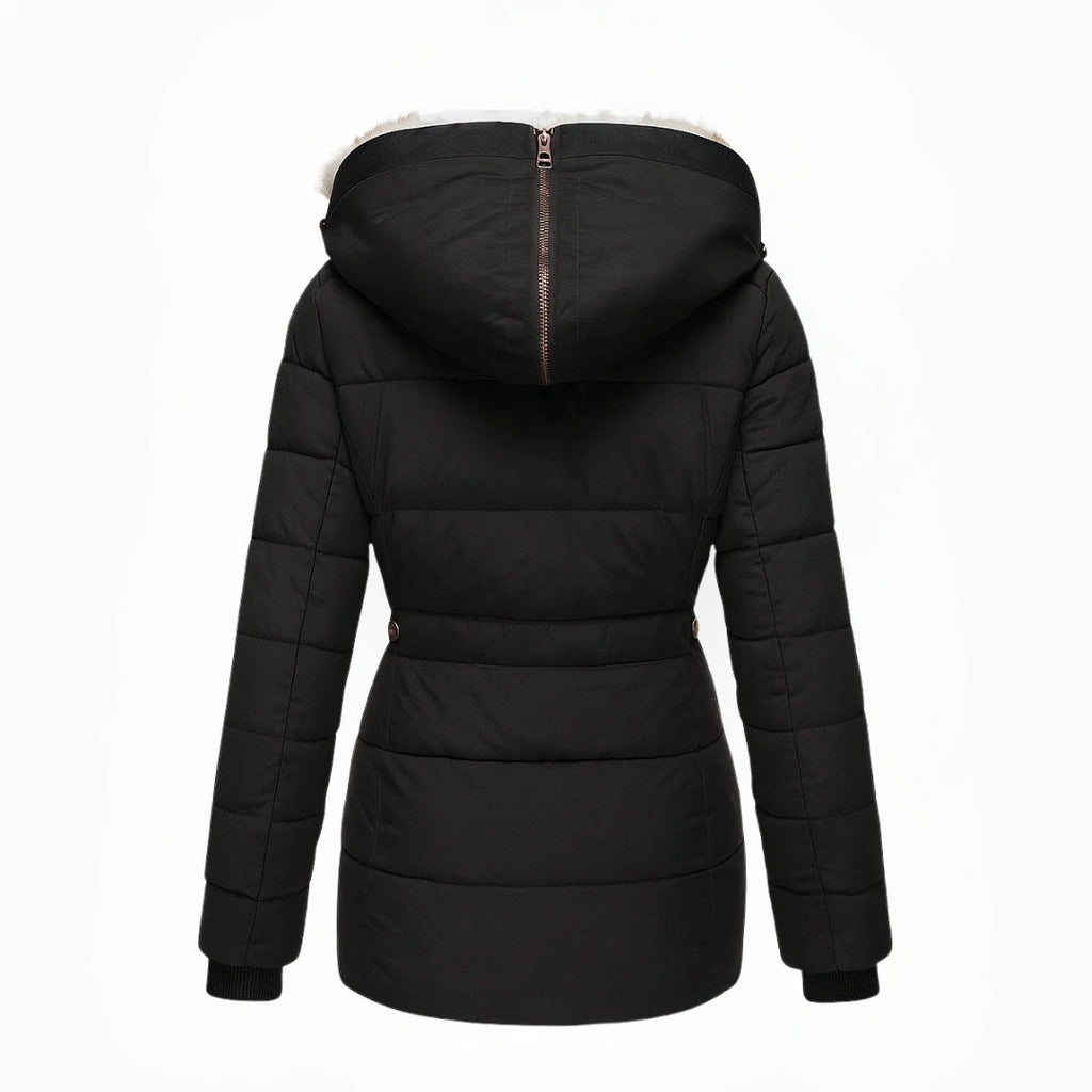 Wintermantel mit Fellfutter warmer stilvoller Damenmantel figurbetonte Passform - Anna