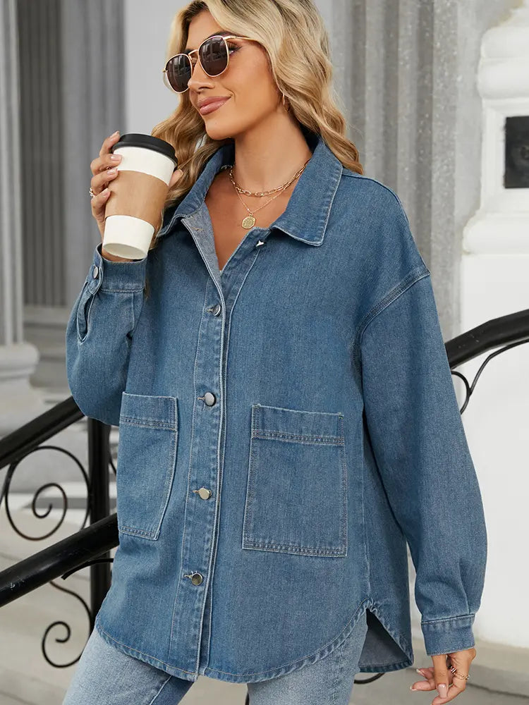 Jeansjacke im Used-Look mit Knopfverschluss und langen Ärmeln