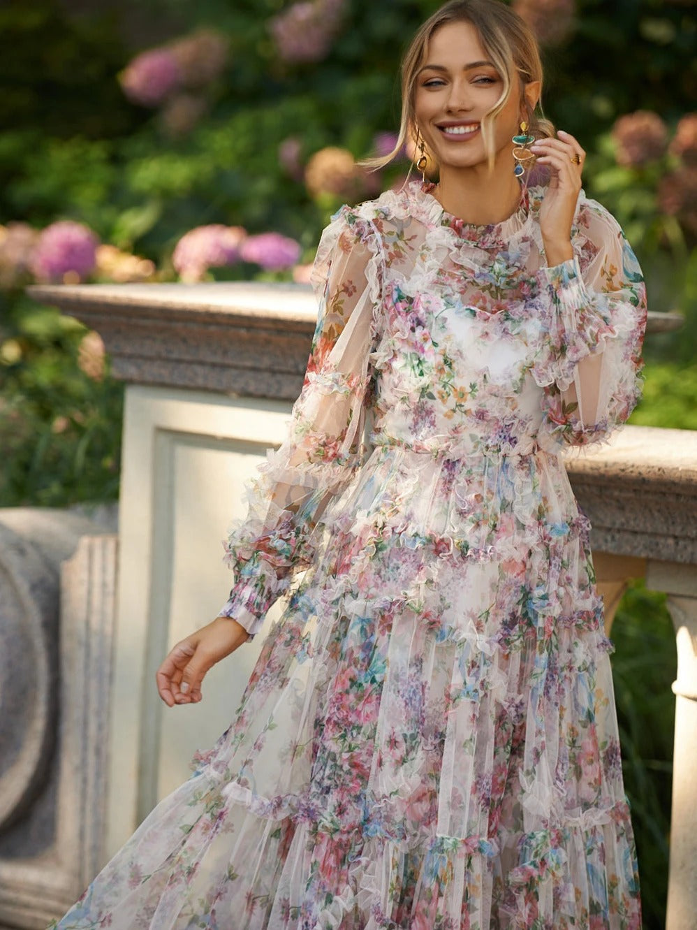 Marissa - Romantisches Mesh Blumen Fantasie Kleid