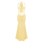 Elegantes Maxikleid für Damen mit Neckholder-Ausschnitt und Drapierungen - Elira