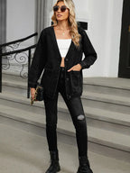 Jeansjacke mit V-Ausschnitt, Knopfverschluss und Taschen