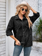 Jeansjacke im Oversize-Schnitt mit Knopfverschluss und langen Ärmeln