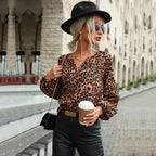Retro Damenbluse mit Leopardenmuster und langen Ärmeln - Lina