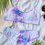 Modischer Damen Bademode Split Print Bikini Badeanzug