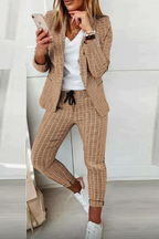 Rici - Casual Street Plaid Langarm Zweiteiliges Set