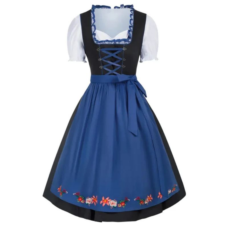 Damen Dirndl Kleid Grau-Rosa mit Stickdetails - Helga