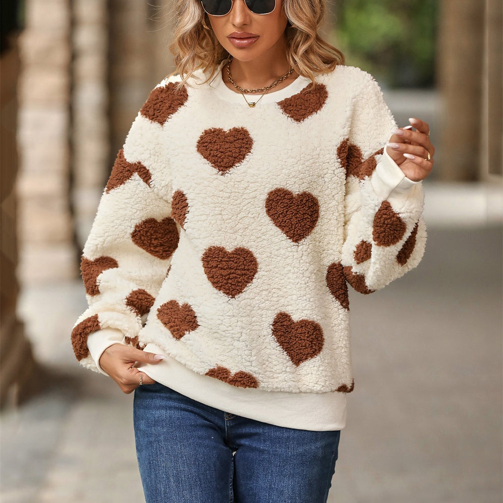 Damenpulli mit Herzmotiv und Fleece-Verarbeitung - Ilse