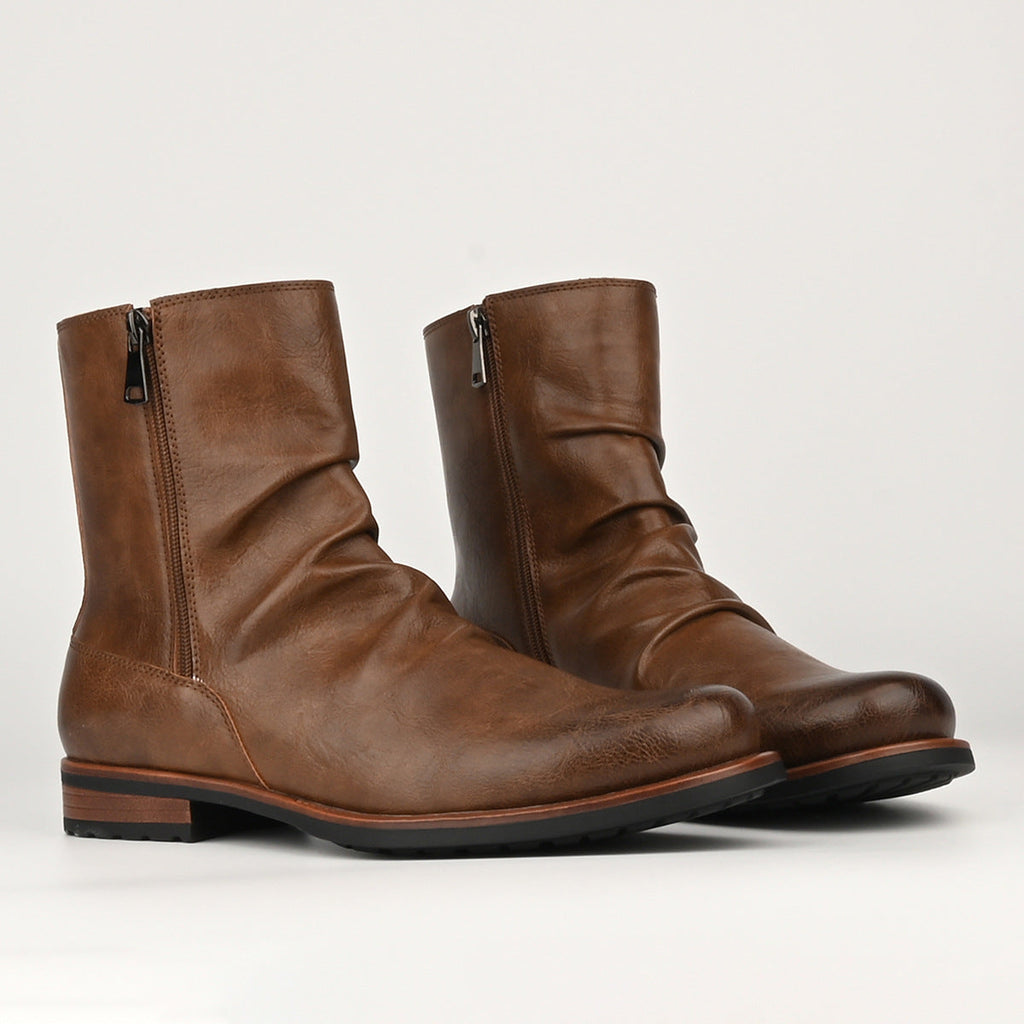 Herren Lederstiefel mit seitlichem Reißverschluss und niedriger Sohle - Halvor