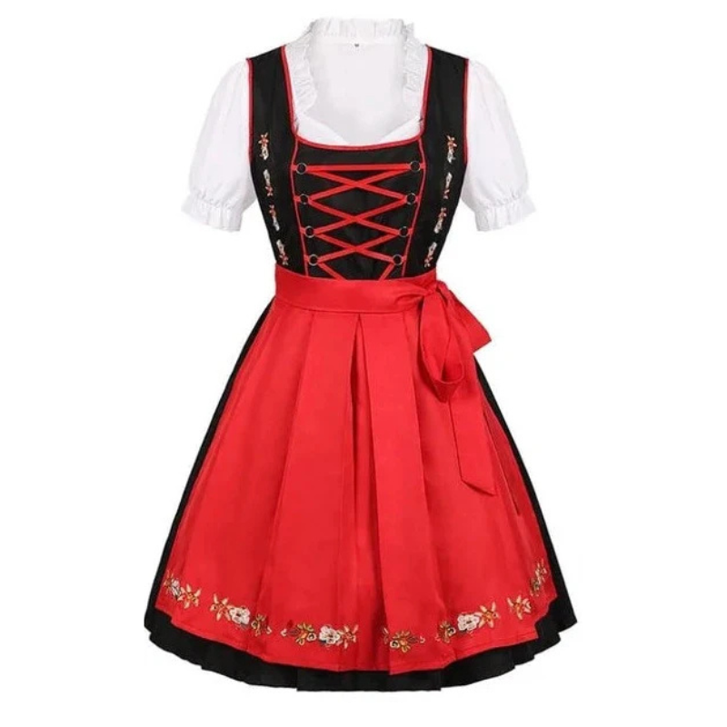 Damen Dirndl Kleid Grau-Rosa mit Stickdetails - Helga