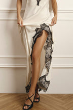 Langes trägerloses Damenkleid mit Spitze und Seitenschlitz - Victoria