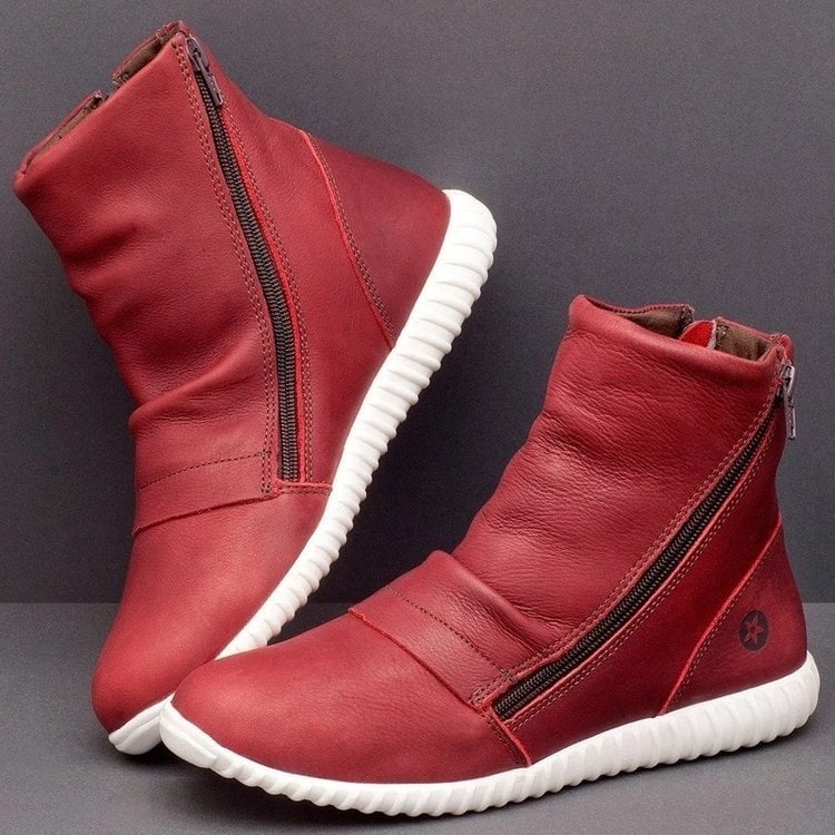 Strukturierte mittelhohe Lederstiefel für Damen - Zena