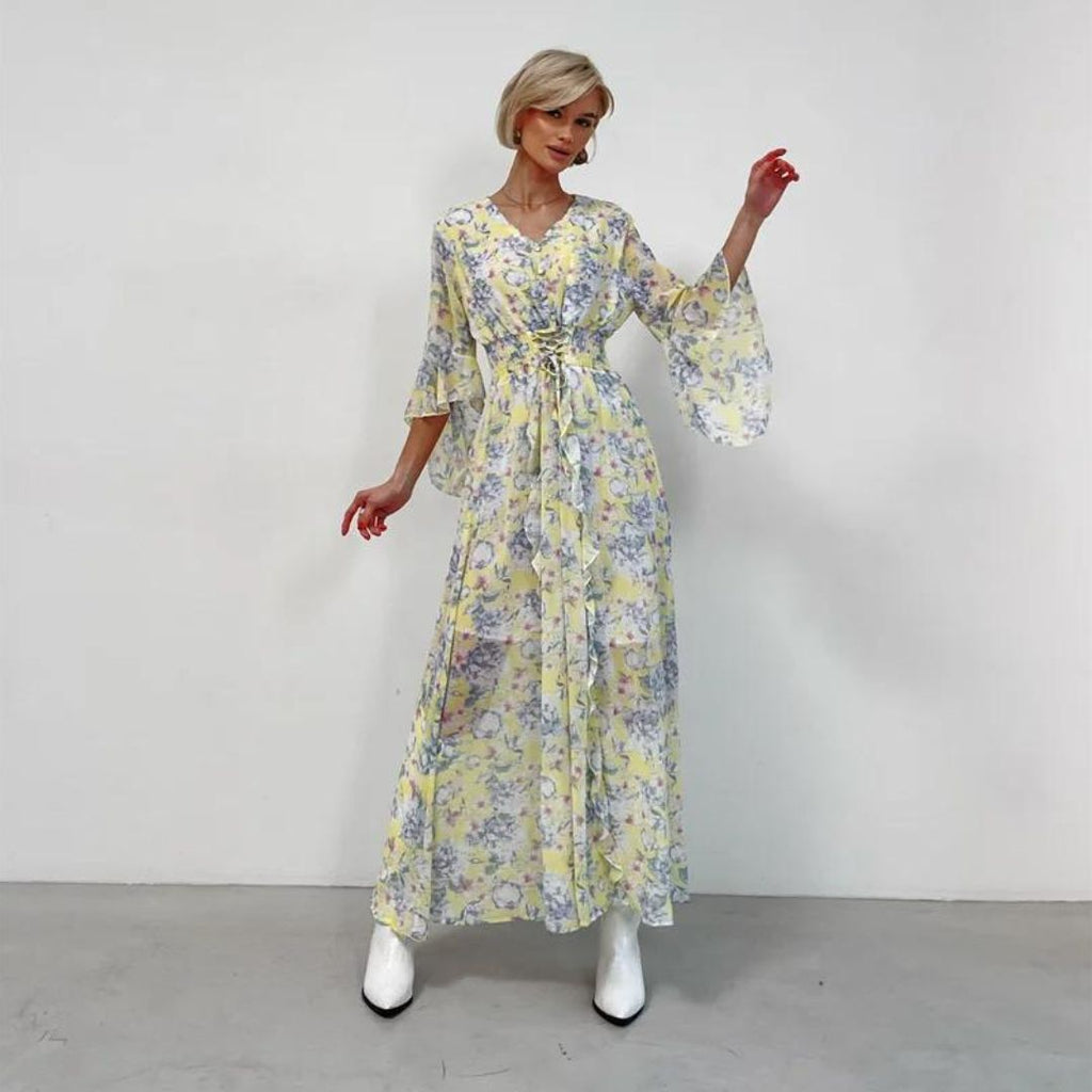Norian - Florales Midi-Kleid mit V-Ausschnitt