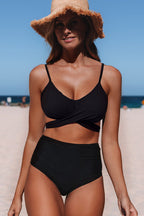 Ocean Chic - Bikini-Set in Schwarz und mit hoher Taille zum Binden