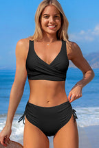 Ocean Chic - Schwarzes Bikini-Set mit Kordelzug an der Vorderseite