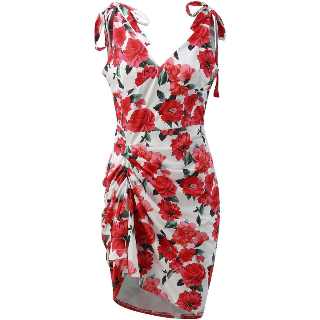 Natalia - Midikleid mit V-Ausschnitt und asymmetrischen Rüschendetails