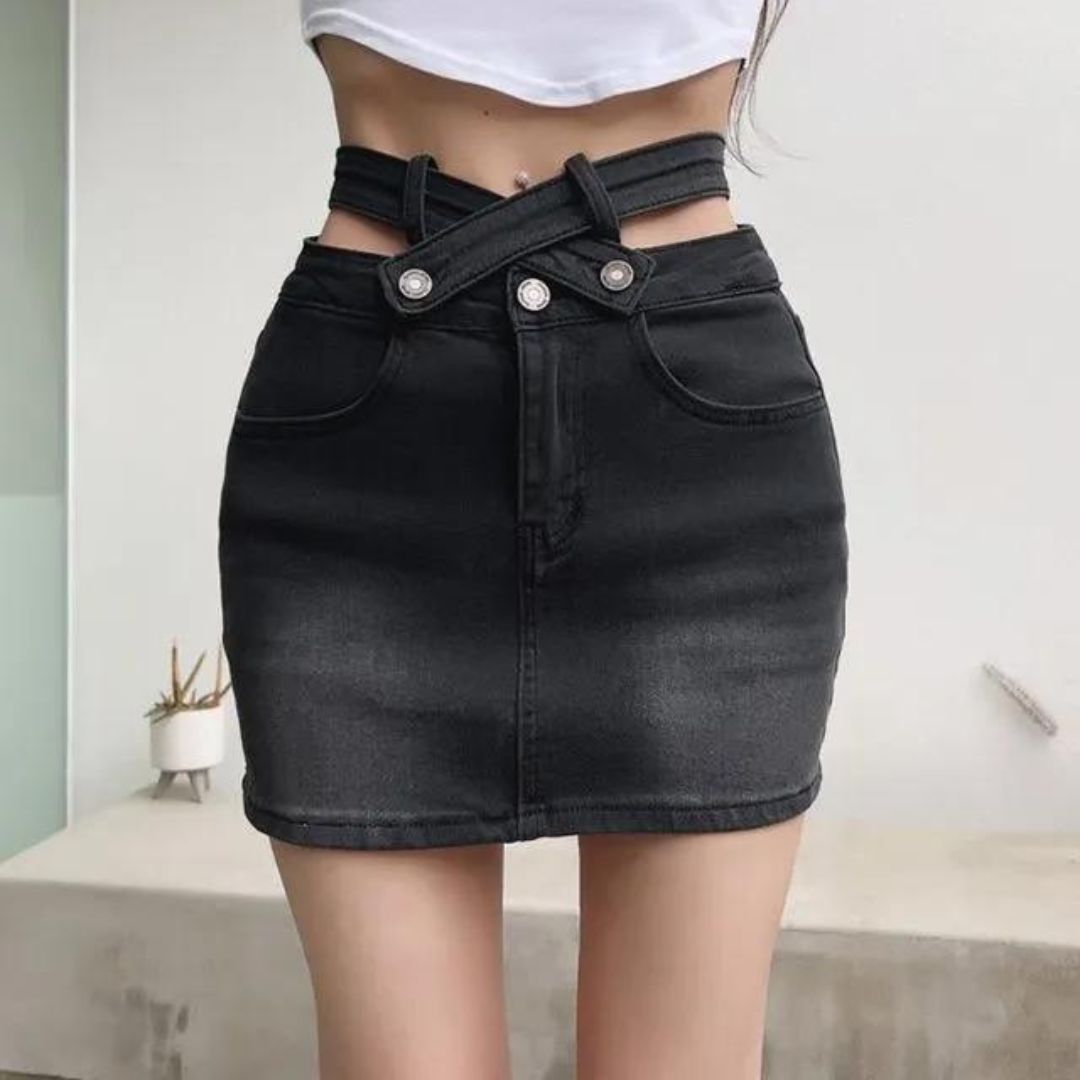 Nori - Moderner Denimrock mit ausgeschnittenem Bund
