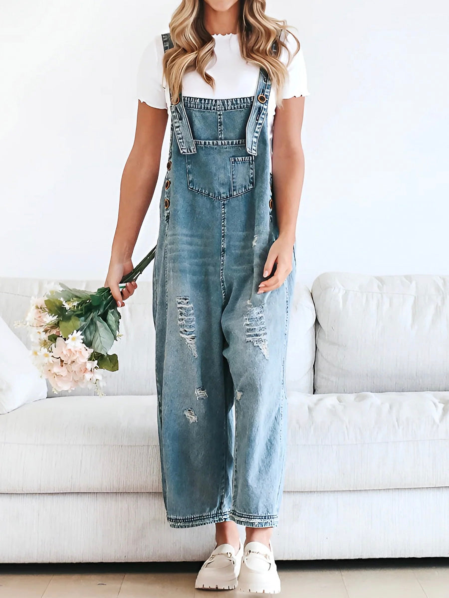 Lockere Passform, Used-Look-Jeansoverall - Jenna
