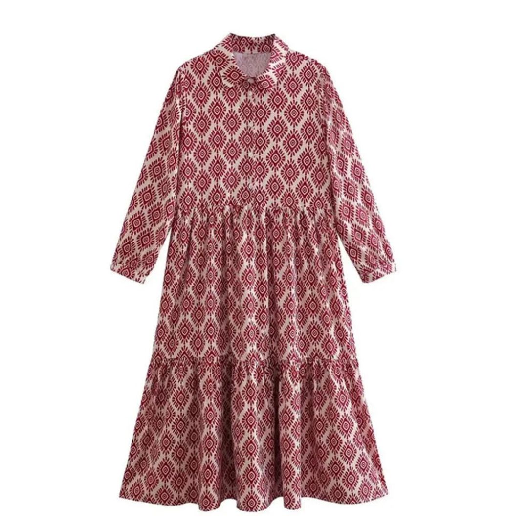 Adeline - Langärmeliges Kleid mit geometrischem Muster