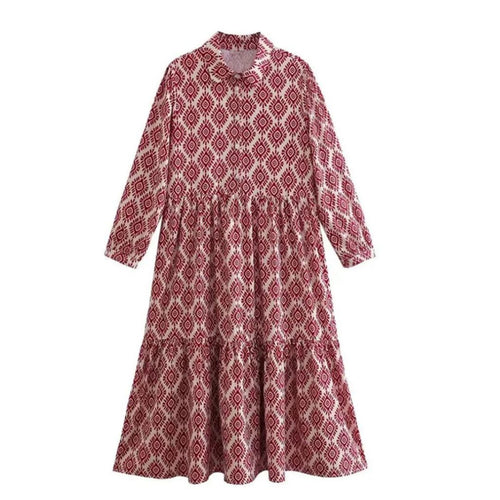 Adeline - Langärmeliges Kleid mit geometrischem Muster