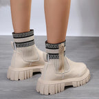 Damenstiefeletten mit dicker Sohle im Patchwork-Stil - Marisse