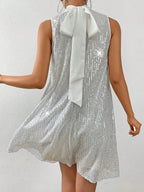 Damenkleid mit Pailletten und hohem Ausschnitt - Lareine