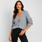 Beigefarbene Strickjacke mit Knöpfen für Damen - Elira
