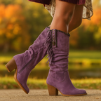 Hohe Damenstiefel mit Fransen und bequemem Absatz - Magda